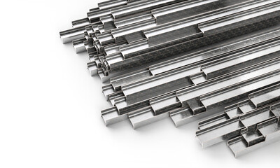 Stack of metal steel bars forming an abstract pattern