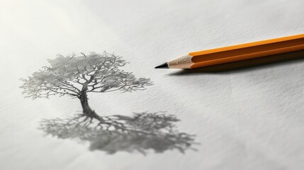 creative ecology concept, pencil with shadow of tree. Generative AI