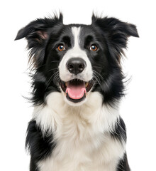 Head portrait of a cute happy Border Collie dog on isolated background