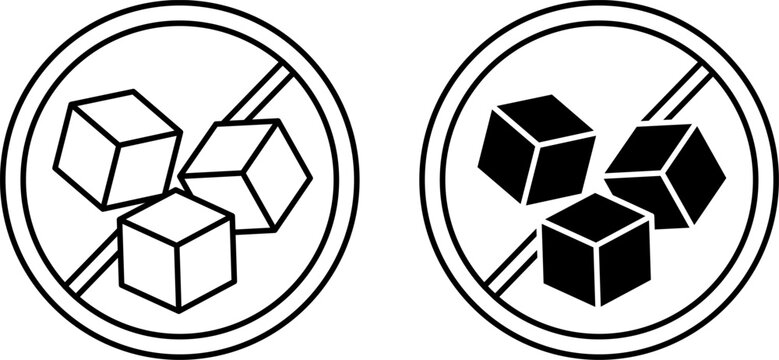 No Added Sugar Icons. Black and White Vector Icons. Label for a Product That Contains No Sugar. Healthy Eating. Products for Diabetics