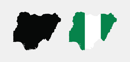 Vector Nigeria Map. Map of Nigeria with national Flag.

