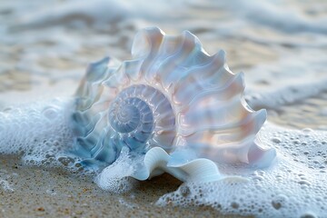 The soft, pastel colors of a seashell washed ashore