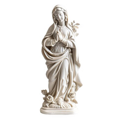 White Marble Virgin Mary Statue isolated on white or transparent background.