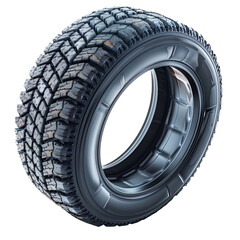 Obraz premium Single Car Tire with Tread Detail isolated on white or transparent background.
