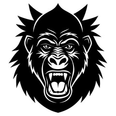 Obraz premium gorilla head icon vector illustration black silhouette, white background.