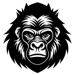 gorilla head icon vector illustration black silhouette, white background.