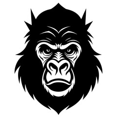 Obraz premium gorilla head icon vector illustration black silhouette, white background.