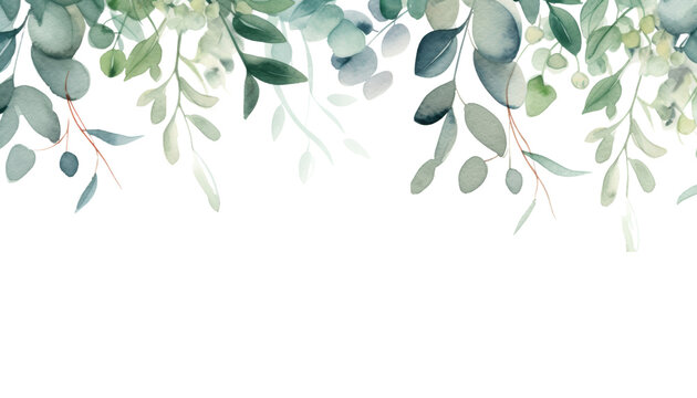 eucalyptus border watercolor isolated on transparent background cutout