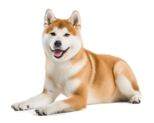 Cute Akita Inu in relaxing pose, sitting on isolated transparent background