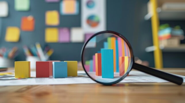 magnifying glass and data report on the table, business analysis concept