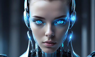A futuristic cyborg with a sleek design and glowing blue eyes.-10