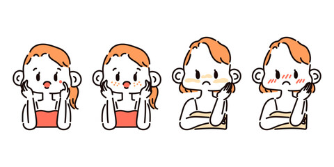 さまざまな肌悩みをもつ女性のイラストセット