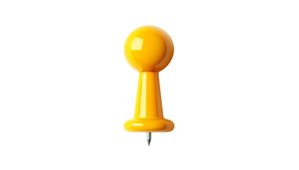 A single yellow pushpin isolated on transparent and white background.