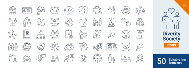 Diversity icons Pixel perfect. health, mental, activity,brain,...	
