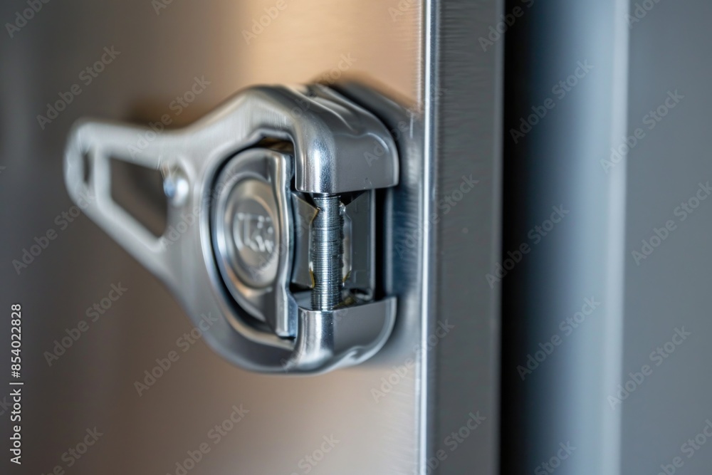 Poster a detailed view of a metal door handle, suitable for use in architectural or interior design context
