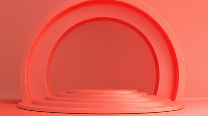Obraz premium An empty coral podium, minimalism arch. A 3d showcase for displaying goods.