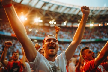 Excited football fan cheering at stadium during championship