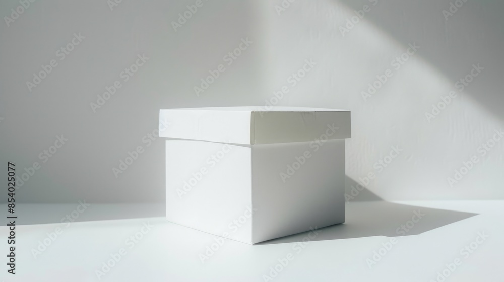 Poster a simple white box sitting on a table