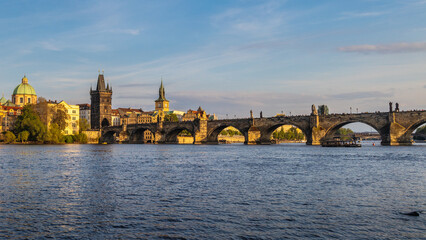 Fototapeta premium Charles Bridge in Prague in beautiful light at sunset, Czech Republic, Europe.