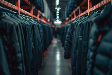 A row of clothes hanging on a rack in a store, suitable for use in retail or commercial settings