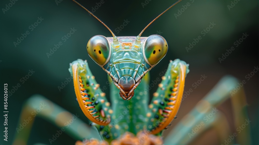 Aufkleber detailed macro photo of a praying mantis showing its intricate patterns and vivid eyes
