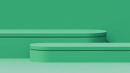 Abstract minimal scene for mockup products, stage showcase, promotion display. Display stand on green background.