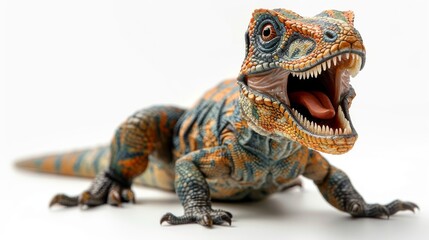 High detail toy dinosaur model with open mouth on a clean white background