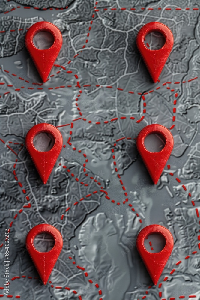 Poster map with red pin markers