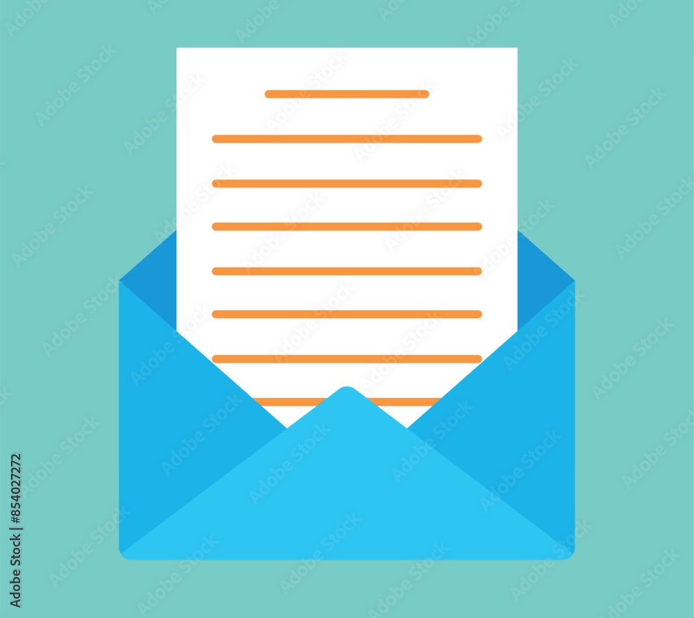 Poster graphics of an open envelope with a letter. open email envelope. vector graphics in sketchy style.