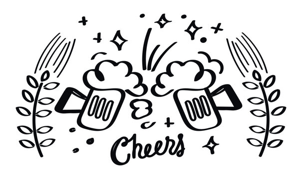 International Beer Day illustration outline vector design. mugs of beer isolated on white background, can be use for party, celebration and festival. with calligraphy lettering by brush - Powered by Adobe