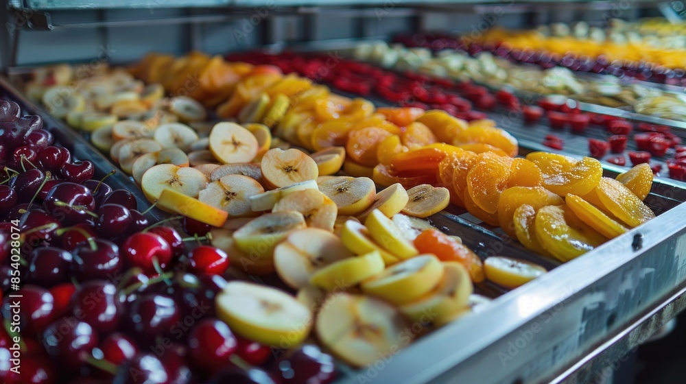 Poster a colorful display case filled with various fruits and vegetables