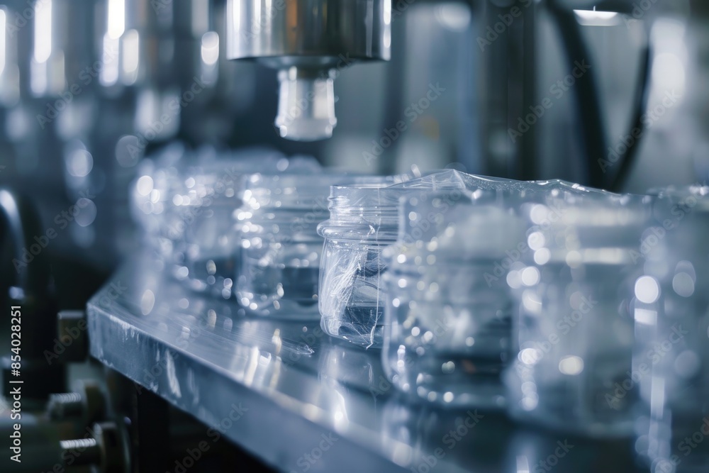 Aufkleber a close-up view of a conveyor belt transporting bottles