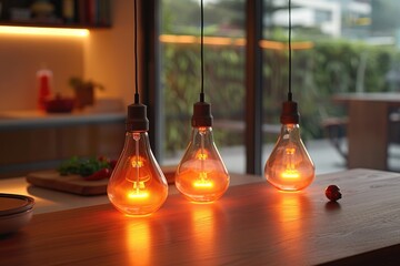 Light bulb hanging in the kitchen room professional photography