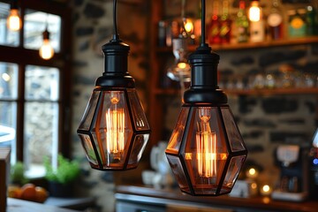 Light bulb hanging in the kitchen room professional photography