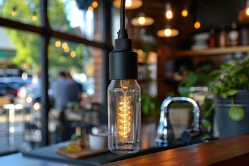 Light bulb hanging in the kitchen room professional photography