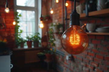 Light bulb hanging in the kitchen room professional photography