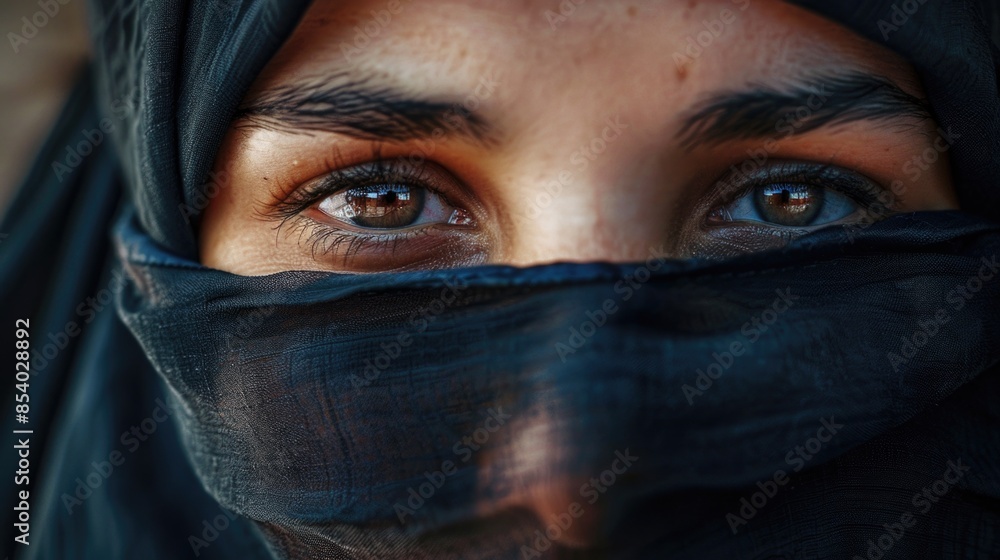 Poster A close-up shot of a person's face covered with a veil, suitable for use in scenes where identity is important