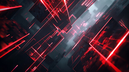 Obraz premium Red, Black and White glowing abstract geometric lines. PowerPoint and Business background.