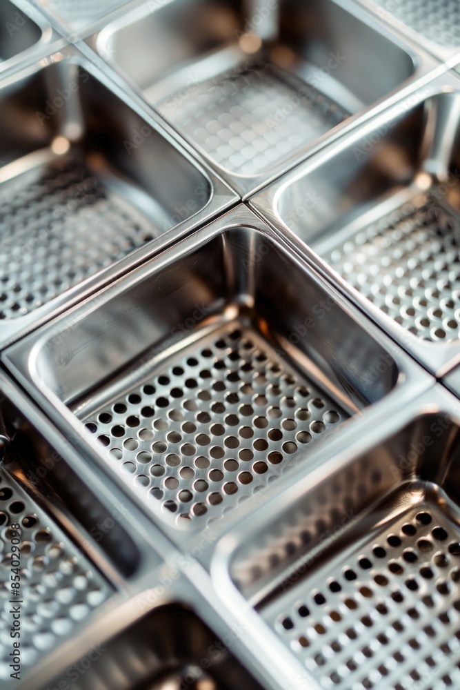 Aufkleber A collection of metal trays stacked on top of each other, ideal for use in storage or display