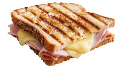 A delicious-looking ham and cheese sandwich served on toasted bread