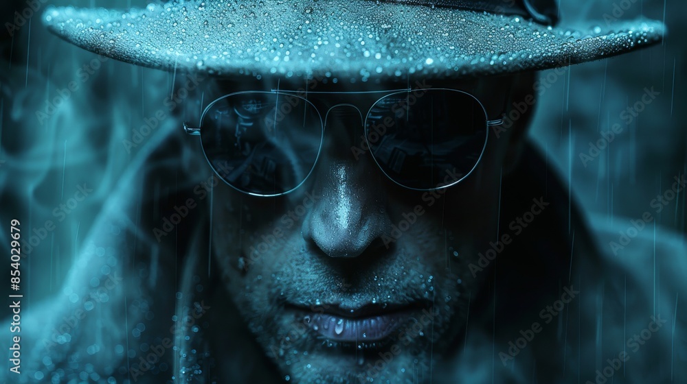 Poster close-up of a surface with cool blue droplets creating a fresh and clean abstract pattern