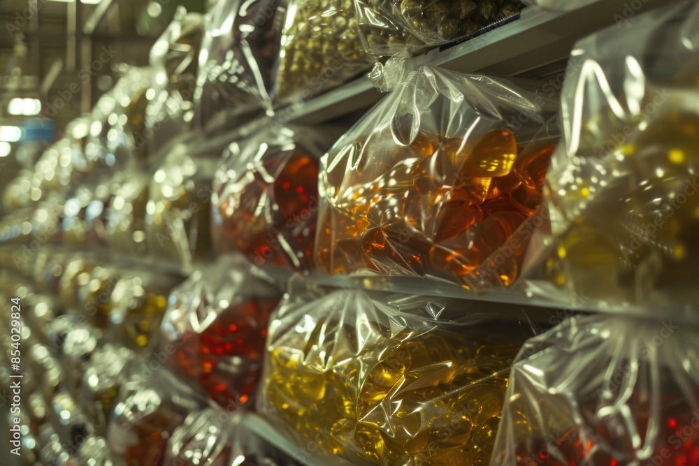 Poster a shelf filled with variously colored beads
