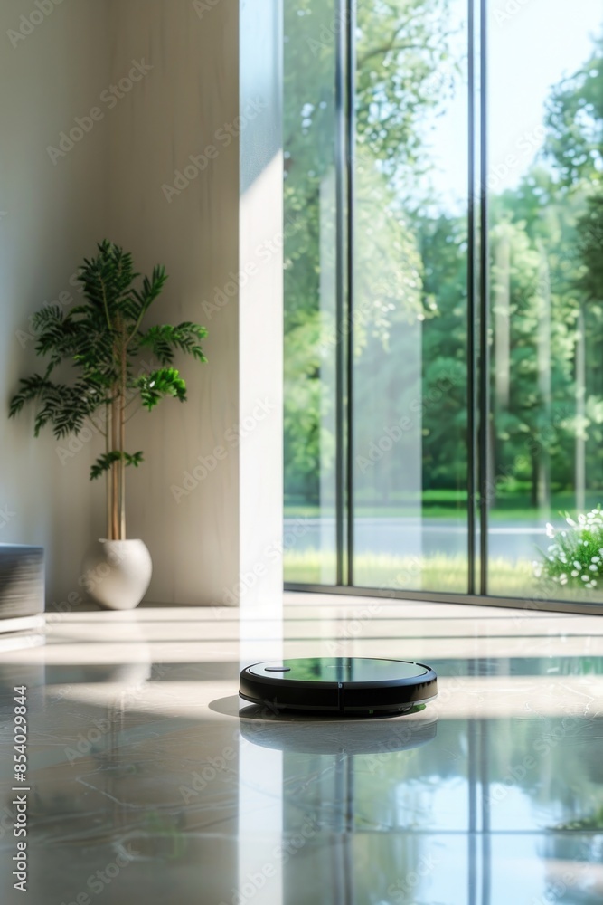 Poster a modern room with a glass floor and large windows, ideal for showcasing a home's architecture or de