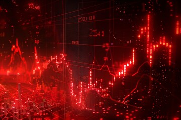 Obraz premium Abstract digital chart background, stock business graph in red, bankruptcy, loss and recession in finance, crash and crisis in economy