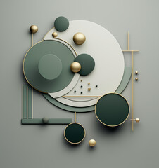 Plates in green and beige tones on pastel green background. Luxory decoration on table.