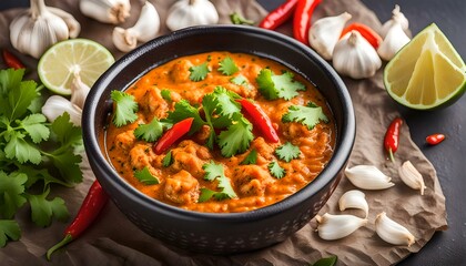 Spicy and delish indian food, with fresh vegetable and lime juice inside garlic dip
