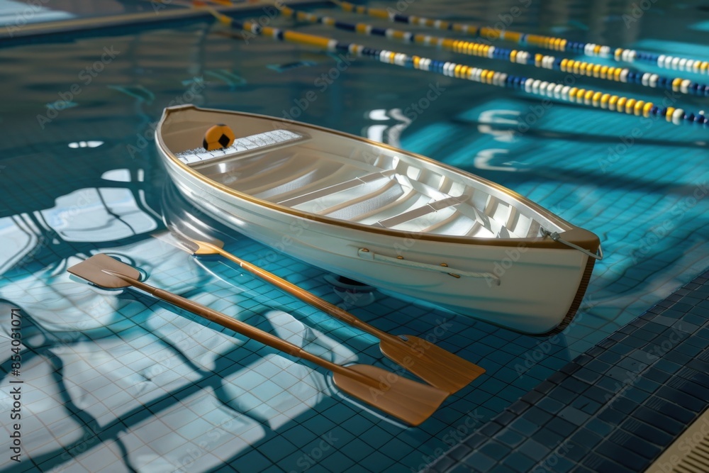 Poster A row boat floating on the surface of a swimming pool