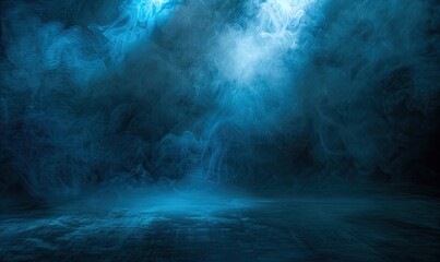 Fototapeta premium Empty Dark Room with Spotlight and Blue Smoke, Abstract Background Wallpaper