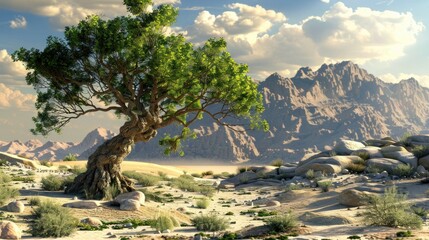 Fototapeta premium The desert has beautiful mountains and beautiful trees.