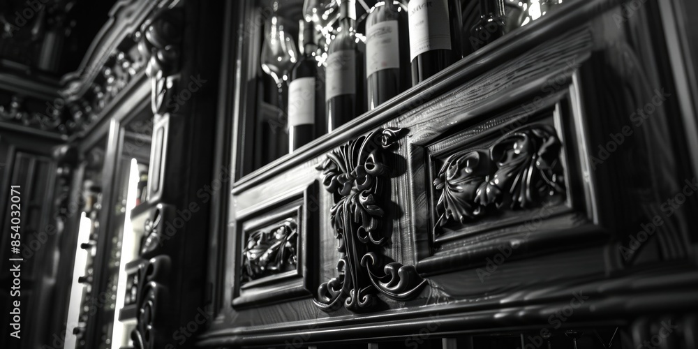 Poster A classic black and white photograph of a cozy fireplace